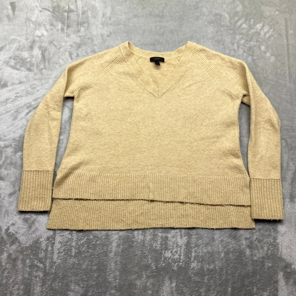 J Crew Beige V Neck Long Sleeve‎ Merino Alpaca Blend Sweater Women Sz S Boho